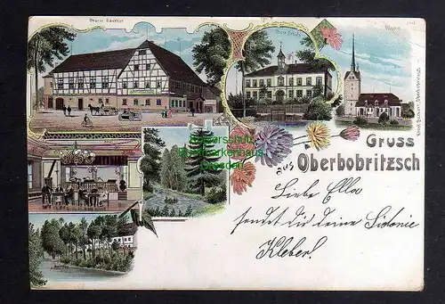 126231 AK Oberbobritzsch Litho um 1900 Oberer Gasthof Schule Kirche