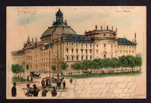 110073 AK München Justizpalast Litho 1900 reklame A. Stuckenbrok Einbeck Fahrräd