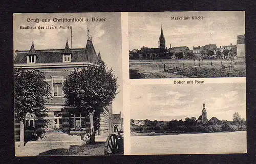102184 AK Krzystkowice Christianstadt a. Bober 1925 Kaufhaus Müller Markt Kirche