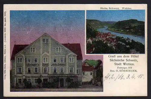 78422 AK Stadt Wehlen Röhringers Hotel Sächs. Scheiz Restaurant 1915