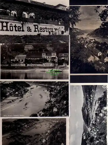 123906 6 AK Stadt Wehlen Fotokarte Hotel Restaurant Elbterasse Pötzschta 1933
