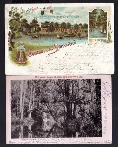 111492 2 AK Spreewald Lehde Gasthaus zum Fröhlichen Hecht Litho 1897 Waldeinsamk