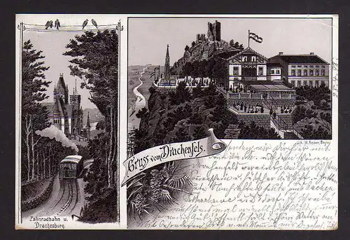 111955 AK Drachenfels Siebengebirge Zahnradbahn 1898 Litho Gasthaus Restaurant