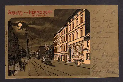 108760 AK Hermsdorf Bz. Breslau 1903 Krügers Restauration Mondschein Litho