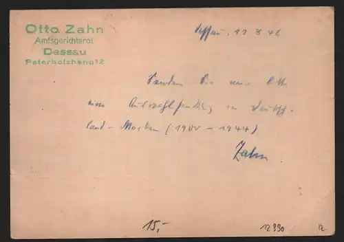 B12990 SBZ Postkarte Provinz Sachsen 1946 Dessau 4x 73 X MeF nach Bautzen