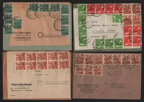 B12968 SBZ 4x Brief Währungsreform Zehnfachfrankatur 1948 Notumschlag Dresden