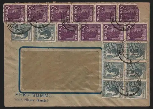 B12946 SBZ Brief Währungsreform Zehnfachfrankatur 1948 Niesky 29.6.48 Peka Gummi