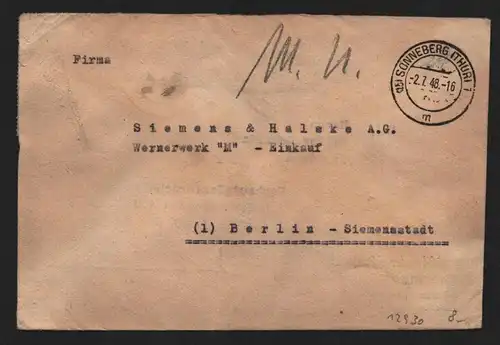 B12930 SBZ Brief Währungsreform Zehnfachfrankatur 1948 Sonneberg