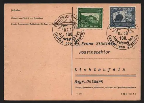 B12925 DR Deutsches Reich Karte 669 - 670 100. Geburtstag d. Grafen von Zeppelin