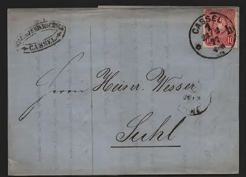 B12921 DR Deutsches Reich Brief Cassel 1877 nach Suhl Vertreterankündigung