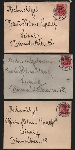 B12914 DR Deutsches Reich 3x Brief Damstadt 1912 nach Leipzig