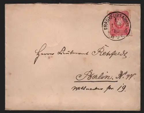 B12913 DR Deutsches Reich Brief Frankfurt A/Oder 1885 nach Berlin