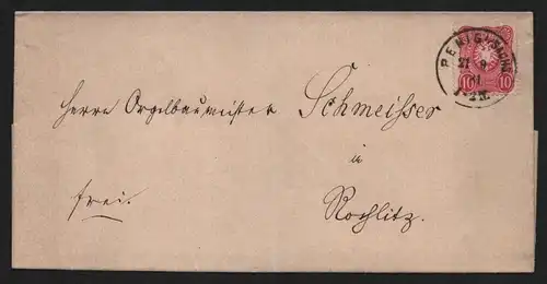 B12909 DR Deutsches Reich Brief Penig Sachs. Nach Rochlitz 1881