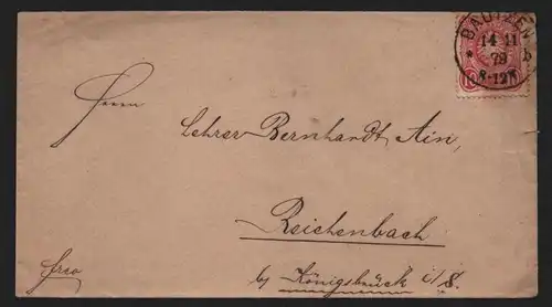 B12901 DR Deutsches Reich Brief Bautzen  1879 nach Reichenbach bei Königsbrück