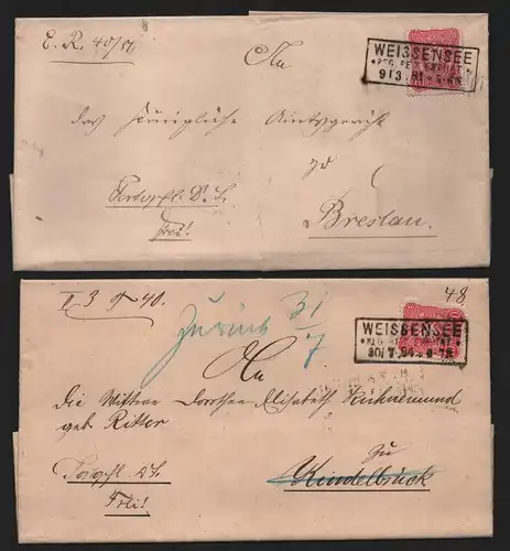 B12897 DR Deutsches Reich 2x Brief Weissensee Reg. Bez. Erfurt nach Kindelbrück