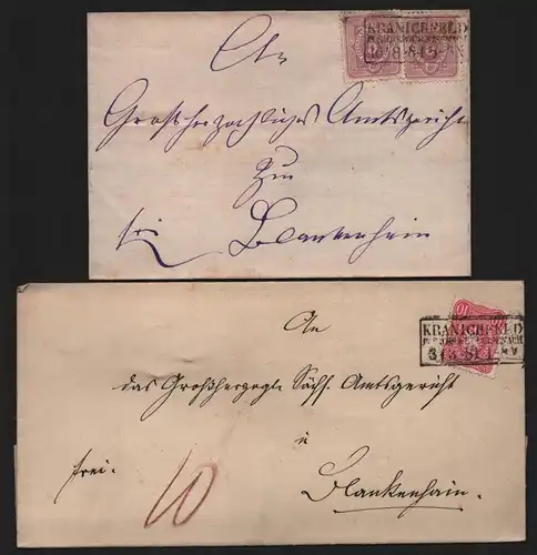 B12896 DR Deutsches Reich 2x Brief Kranichfeld 1881 1884 an Amtsgericht Blankenh