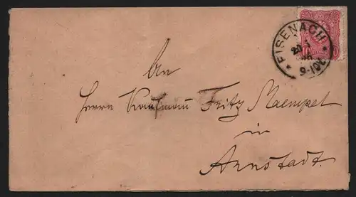 B12894 DR Deutsches Reich Brief Eisenach 1886 nach Arnstadt