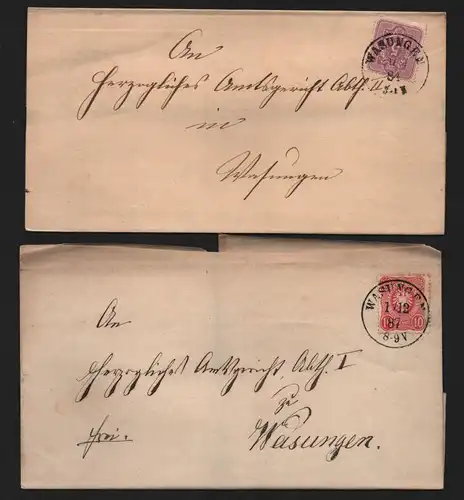 B12888 DR Deutsches Reich 2x Faltbrief Wasungen 1884 Amtsgericht ohne Inhalt