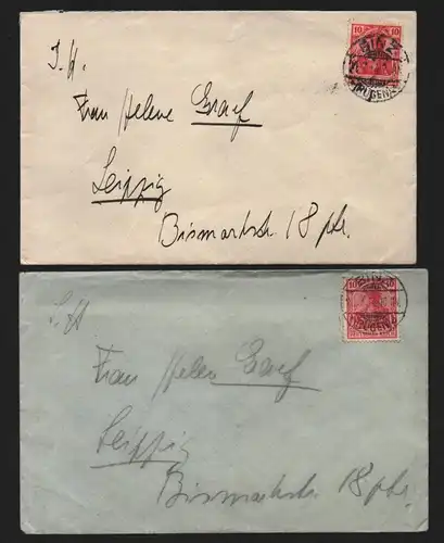 B12876 DR Deutsches Reich 2x Brief Binz nach Leipzig 1914