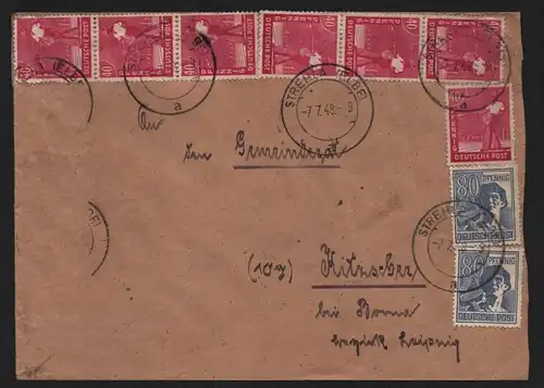 B12857 SBZ Brief Währungsreform Zehnfachfrankatur 1948 Strehla Elbe n. Kitzscher