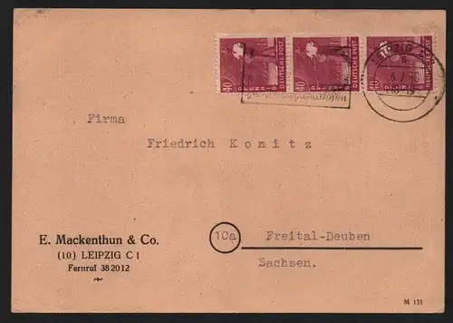 B12848 SBZ Postkarte Währungsreform Zehnfachfrankatur 1948 Leipzig 3x 40 Pfg.