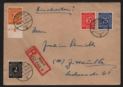 B12826 SBZ Brief Alliierte Besetzung 1946 Zittau Orts-R-Brief
