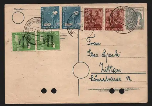B12824 SBZ Ganzsache Währungsreform Zehnfachfrankatur 1948 Seifhennersdorf