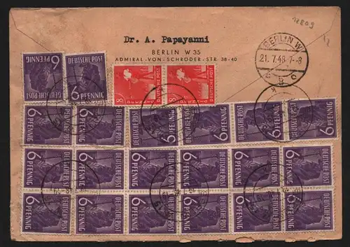 B12809 SBZ R-Brief Währungsreform Zehnfachfrankatur 1948 Berlin W 15 nach W 8