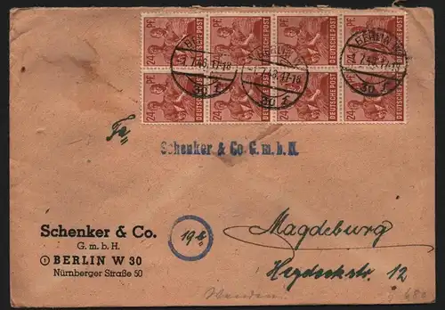 B12808 SBZ Doppelbrief Währungsreform Zehnfachfrankatur 1948 Berlin W 30 nach