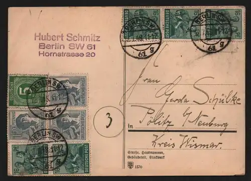 B12807 SBZ Postlarte Währungsreform Zehnfachfrankatur 1948 Berlin SW 61 nach