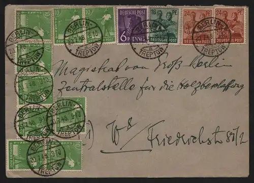 B12806 SBZ Brief Währungsreform Zehnfachfrankatur 1948 Ortsbrief Berlin Treptow