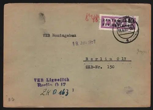 B13452 DDR Dienst ZKD 14 1608 Brief 1957 Berlin VEB Lignolith ZKD Nr. 163