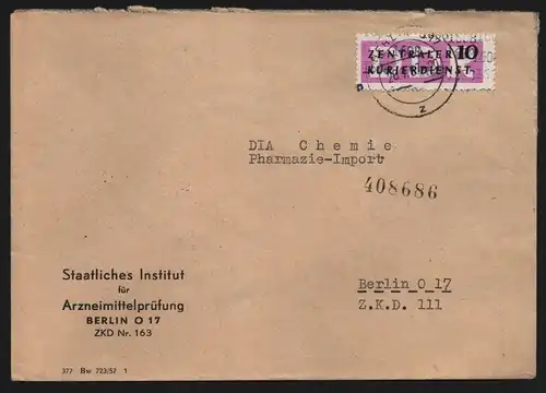 B13447 DDR Dienst ZKD 14 1608 Brief 1957 Berlin Institut für Arzneimittelprüfung