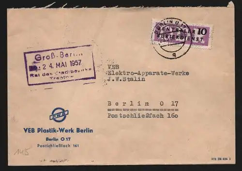 B13436 DDR Dienst ZKD 10 1605 Brief 1957 Berlin VEB Plastik Werk ZKD Nr. 161