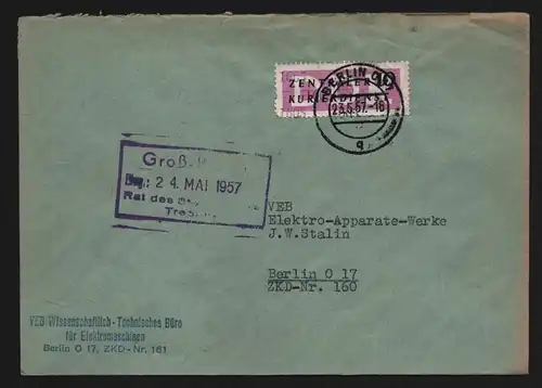 B13425 DDR Dienst ZKD Brief 14 1605 1957 Berlin VEB Büro für Elektromaschinen
