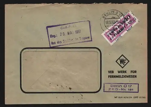 B13421 DDR Dienst ZKD 14 1605 Brief 1957 Berlin VEB Werk für Fernmeldewesen