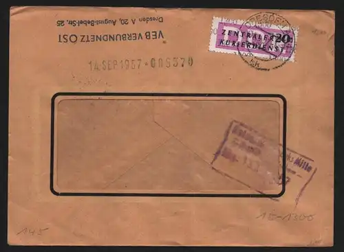 B13255 DDR Dienst ZKD 15 1300 Brief 1957 VEB Verbundnetz Ost Dresden n. Berlin