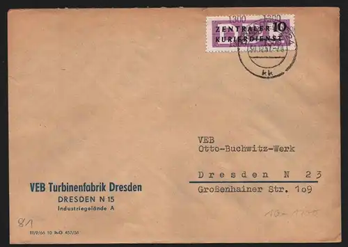 B13243 DDR Dienst ZKD 10 1300 Brief 1957 VEB Turbinenfabrik Dresden an Otto-Buch