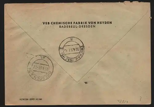 B13234 DDR ZKD 11 1300 Brief 1957 VEB Chemische Fabrik von Heyden Radebeul