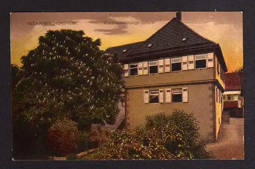 98690 AK Neckarbischofsheim Kreishaushaltungs Schule 1921 Bahnpost Hüffenhardt