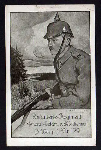 96007 AK Regimentskarte Infanterie Regiment 3. Westpr. Nr. 129 v. Mackensen 1918