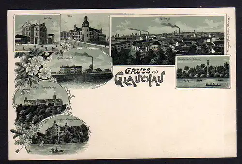 93995 AK Sachsen Litho Glauchau um 1900 Schlachthof Postamt Bahnhof Wehrdigt