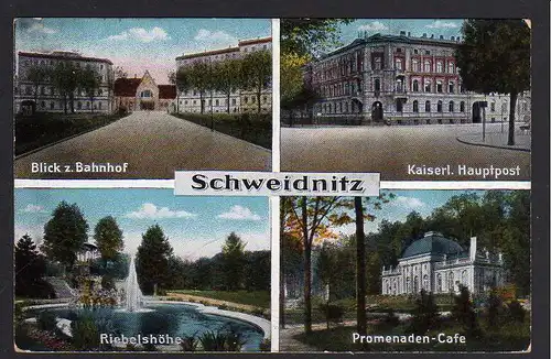 79325 AK Schweidnitz Kaiserliche Hauptpost 1919 Bahnhof