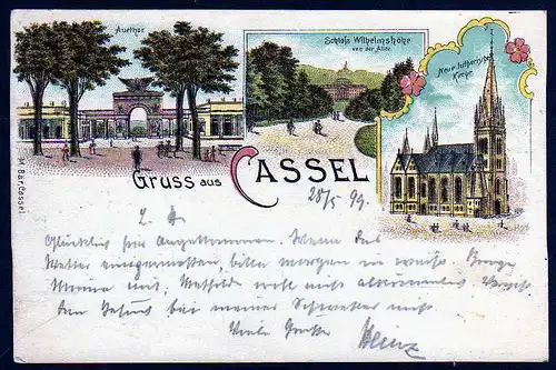 44172 AK Kassel Cassel Hessen Litho 1899 Auetor Schloß Wilhelmshöhe Kirche