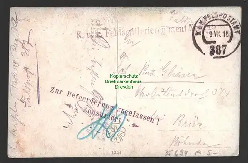 35694 AK B. Semilk Mühle K. u. K. Feldpost 387 Zensur 1918