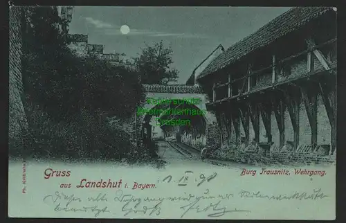 140122 AK Landshut in Bayern Burg Trausnitz Wehrgang Mondscheinkarte 1898