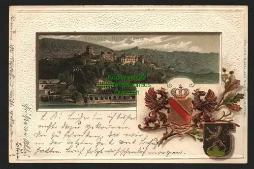 140158 AK Schloss Heidelberg Wappen Prägekarte Passepartout 1900