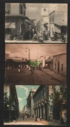 140218 3 AK Tunis Tunesien 1910 Rue des Teinturiers La Mosquee de Sidi-el-Bachir
