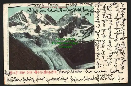140178 AK Pontresina Ober Engadin Gletscher Piz Bernina und Rosegg 1901