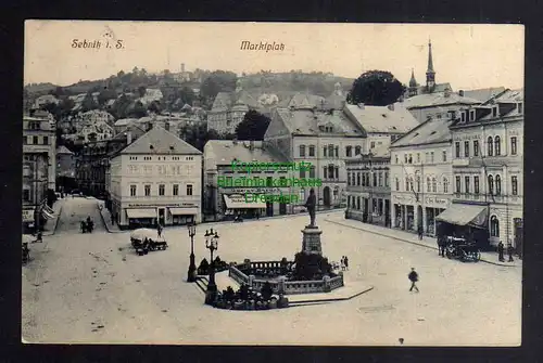 123612 AK Sebnitz Marktplatz 1912 viele Geschäfte Hotel Brunnen